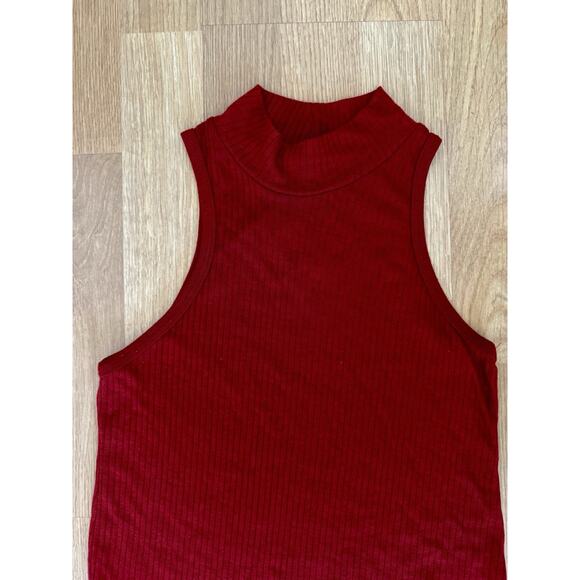 Obey Women’s Dark Red Sleeveless Mock Neck Long Fitted Ribbed Top Size Small - Picture 2 of 6